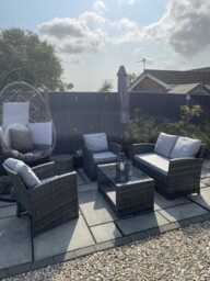 Cote 4 Seater Rattan Garden Sofa Set with Cream Lean Over Parasol - Grey Weave - thumbnail 2