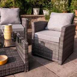 Cote 4 Seater Rattan Garden Sofa Set with Cream Lean Over Parasol - Grey Weave - thumbnail 4