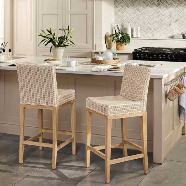 Reid Linen Grey Bar Stools - Set of 2 - Whitewash Mindi Wood Legs - image 1
