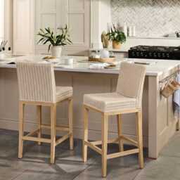 Reid Linen Grey Bar Stools - Set of 2 - Whitewash Mindi Wood Legs