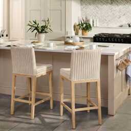 Reid Linen Grey Bar Stools - Set of 2 - Whitewash Mindi Wood Legs - thumbnail 2