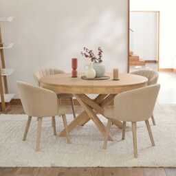 Arabella Natural Beige Dining Chair - Set of 2 - Whitewash Oak Legs - thumbnail 3