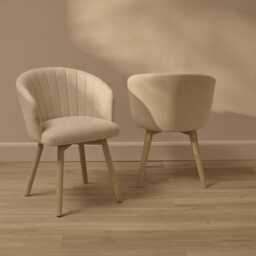 Arabella Natural Beige Dining Chair - Set of 2 - Whitewash Oak Legs - thumbnail 4