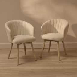 Arabella Natural Beige Dining Chair - Set of 2 - Whitewash Oak Legs