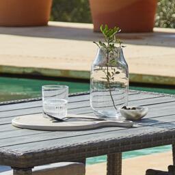 Marston 6 Seater Rattan Garden Dining Set with Grey Parasol - Grey - Polywood Top - thumbnail 4