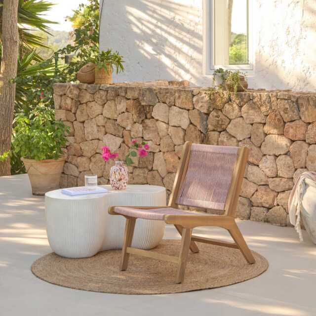 Seren White Acacia Occasional Garden Chair - Mottled Pink Rope - image 1