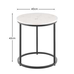 Nara White Marble Round Side Table - Black Frame - thumbnail 6