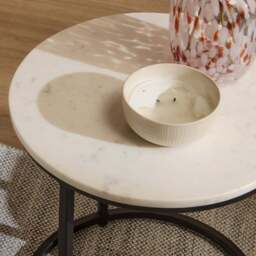 Nara White Marble Round Side Table - Black Frame - thumbnail 2
