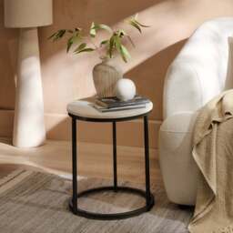 Nara White Marble Round Side Table - Black Frame - thumbnail 1