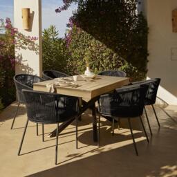 Amelia 8 Seater Wooden Garden Dining Set with 8 Hali Black Chairs - Light Brushed Acacia with Black Legs - thumbnail 3