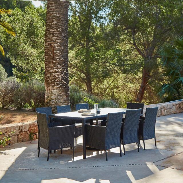 Marston 8 Seater Rattan Garden Dining Set - Black - Polywood Top - image 1