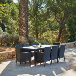 Marston 8 Seater Rattan Garden Dining Set - Black - Polywood Top
