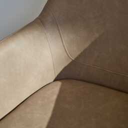 Reagan Almond Brown Vegan Leather Carver Chairs  - Set of 2 - Black Metal Legs - thumbnail 3