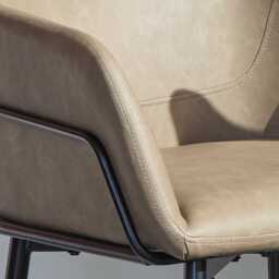 Reagan Almond Brown Vegan Leather Carver Chairs  - Set of 2 - Black Metal Legs - thumbnail 4