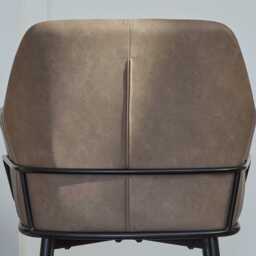 Reagan Almond Brown Vegan Leather Carver Chairs  - Set of 2 - Black Metal Legs - thumbnail 6