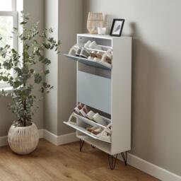 Anderson Shoe Cabinet - 3 Door - White & Grey - thumbnail 4