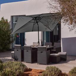 Cube 10 Seater Rattan Outdoor Dining Set with Grey LED Premium Parasol  - Black Weave Polywood Top - thumbnail 1