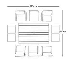Cube 10 Seater Rattan Outdoor Dining Set with Grey LED Premium Parasol  - Black Weave Polywood Top - thumbnail 5