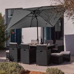 Cube 10 Seater Rattan Outdoor Dining Set with Grey LED Premium Parasol  - Black Weave Polywood Top - thumbnail 2
