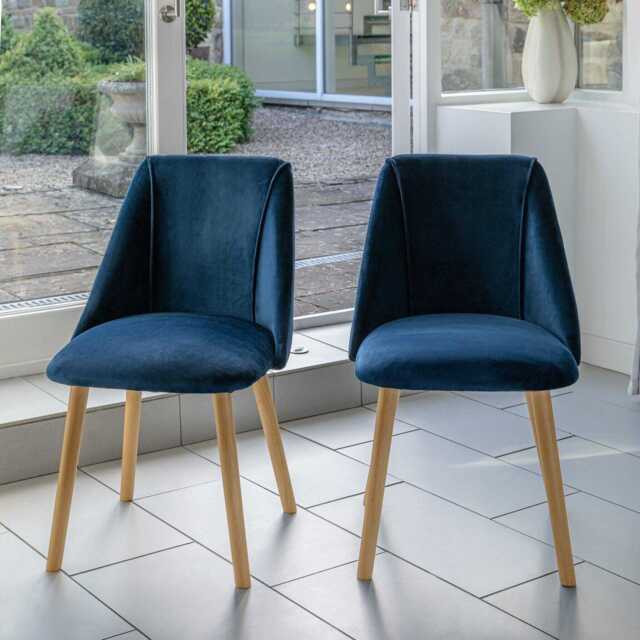 Freya Ink Blue Dining Chairs - Set of 2 - Pale Oak Legs - image 1