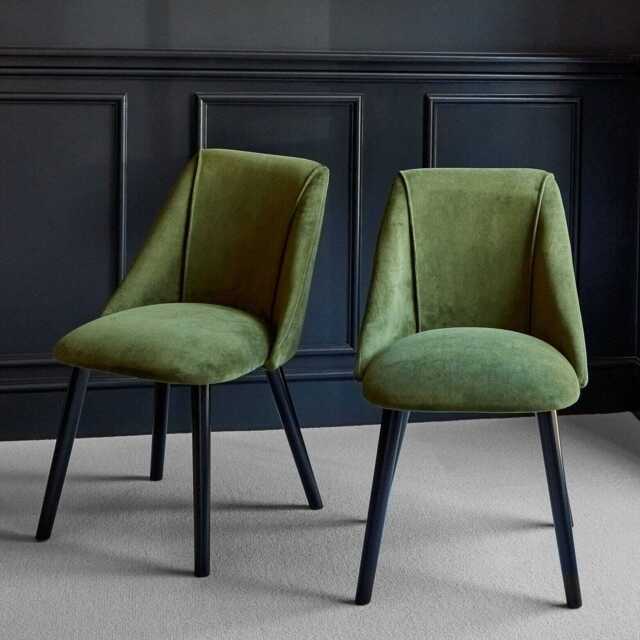 Freya Fern Green Dining Chairs - Set of 2 - Black Oak Legs - image 1