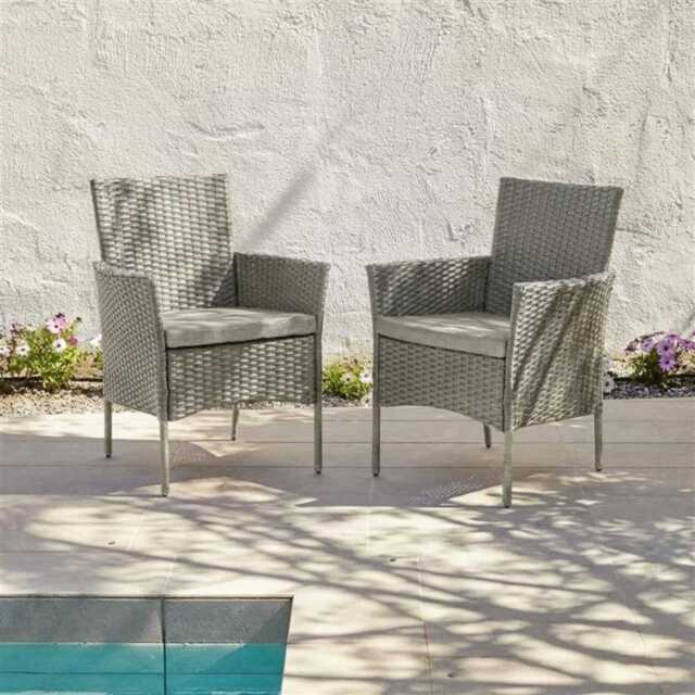 Kemble/Marston Outdoor Stackable Chairs With Cushions - Light Grey - Set of 2 - image 1