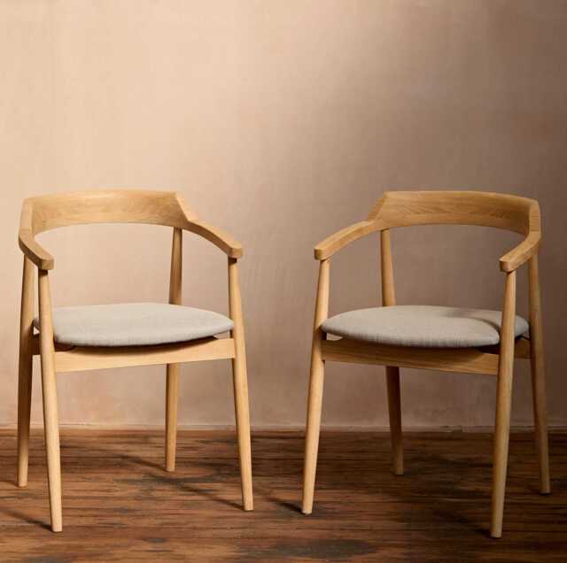 Carter Fawn Linen Dining Armchairs - Set of 2 - Whitewash Oak Legs - image 1
