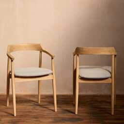 Carter Fawn Linen Dining Armchairs - Set of 2 - Whitewash Oak Legs - thumbnail 2