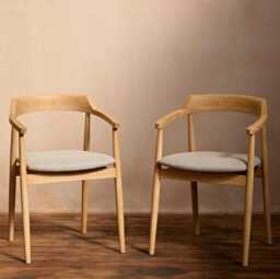 Carter Fawn Linen Dining Armchairs - Set of 2 - Whitewash Oak Legs - thumbnail 1