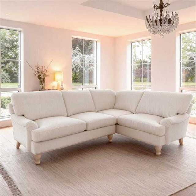 Brea Oyster White Right Corner Sofa with Whitewash Oak Legs - image 1