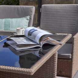 Cube 10 Seater Rattan Outdoor Dining Set with Grey LED Premium Parasol - Natural Brown Weave - thumbnail 5