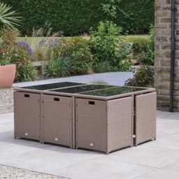 Cube 10 Seater Rattan Outdoor Dining Set with Grey LED Premium Parasol - Natural Brown Weave - thumbnail 3