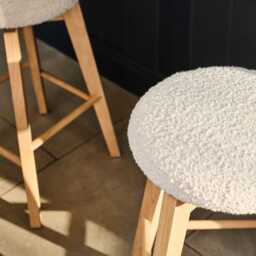 Digby Off White Boucle Swivel Backless Stools - Set of 2 - Whitewash Oak Legs - thumbnail 4