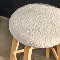 Digby Off White Boucle Swivel Backless Stools - Set of 2 - Whitewash Oak Legs - thumbnail 3
