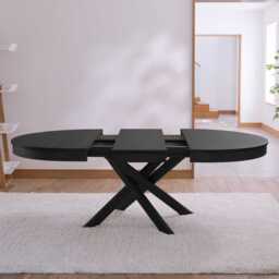 Amelia Black Oak Oval Extending Dining Table Set - 6 Seater - Freya Sand Dining Chairs - Black Oak Legs - thumbnail 2