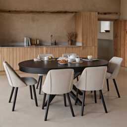 Amelia Black Oak Oval Extending Dining Table Set - 6 Seater - Freya Sand Dining Chairs - Black Oak Legs - thumbnail 1