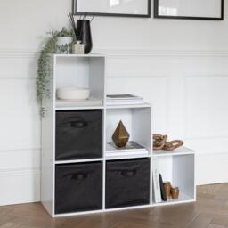 Cara 6 Cube Bookcase Ladder Storage Unit - Chalk White with Black Boxes - thumbnail 2