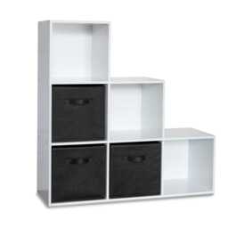 Cara 6 Cube Bookcase Ladder Storage Unit - Chalk White with Black Boxes - thumbnail 1