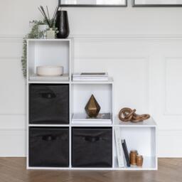 Cara 6 Cube Bookcase Ladder Storage Unit - Chalk White with Black Boxes - thumbnail 3
