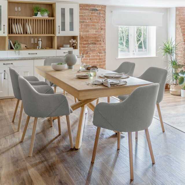 Amelia Whitewash Dining Table Set - 6 Seater - Freya Fossil Carver Chairs - Whitewash Legs - image 1