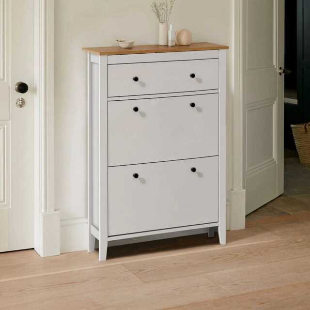 Sandhurst Shoe Cabinet - 3 Door - White & Oak Effect - image 1