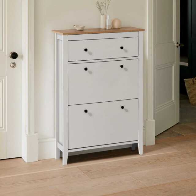 Sandhurst Shoe Cabinet - 3 Door - White & Oak Effect - image 1