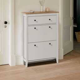 Sandhurst Shoe Cabinet - 3 Door - White & Oak Effect - thumbnail 1