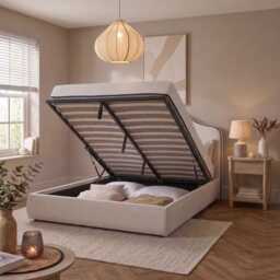 Odette King Size Ottoman Bed - Ivory - Jet Black Piping - thumbnail 3