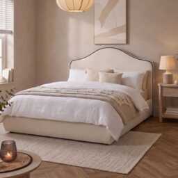 Odette King Size Ottoman Bed - Ivory - Jet Black Piping