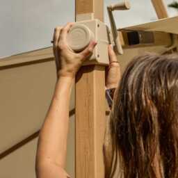 Emporio Ivory LED Cantilever Parasol - 3m Square with Wood Effect Base - thumbnail 4