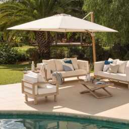 Emporio Ivory LED Cantilever Parasol - 3m Square with Wood Effect Base - thumbnail 2