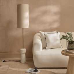 Tiree 97cm White Marble Floor Lamp Base & Tiree Ivory Boucle Tall Lampshade - 30cm - thumbnail 5