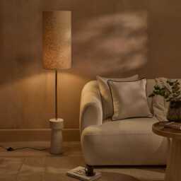Tiree 97cm White Marble Floor Lamp Base & Tiree Ivory Boucle Tall Lampshade - 30cm - thumbnail 1