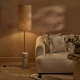 Tiree 97cm White Marble Floor Lamp Base & Tiree Ivory Boucle Tall Lampshade - 30cm - thumbnail 1